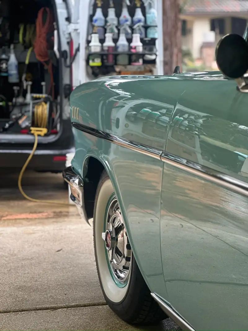 Classic car detailed in a San Jose driveway by HighLine AutoCare